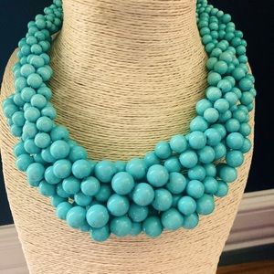 Turquoise Blue Bead Multi Strand Twisted Chunky Necklace